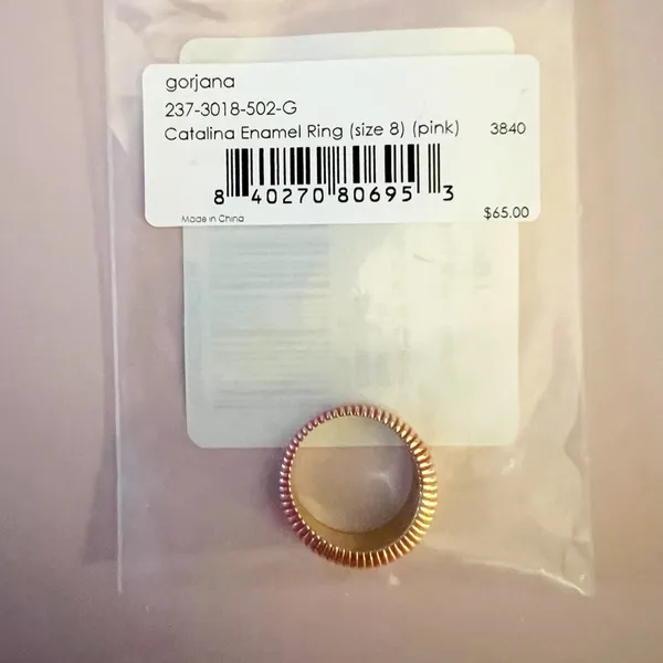 GORJANA 18k Gold Plated Catalina Enamel Ring Gold Pink Striped Boho Chic Size 8 - Image 5