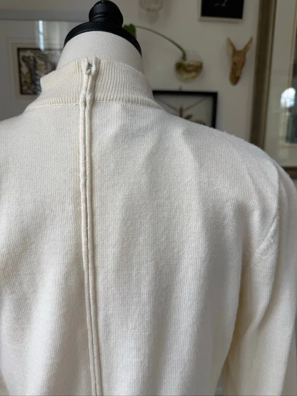 Vintage 80s Ciao Petites 100% Wool Knit Ivory Blouson Dress M - Image 6