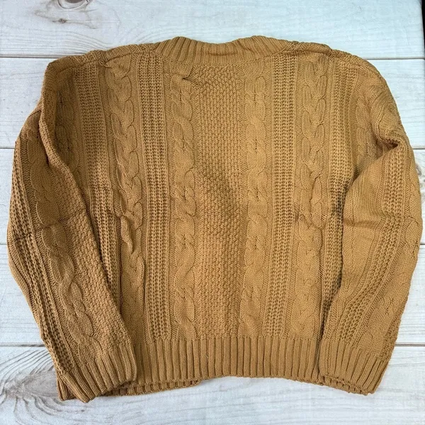 Brown Cable Knit Chunky V Neck Cardigan with 3 Decorative Pearl Buttons 2XL - Image 3