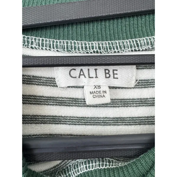 Cali Be Striped Long Sleeve Mock Neck‎ Layered Look Top XS Green White - Image 2