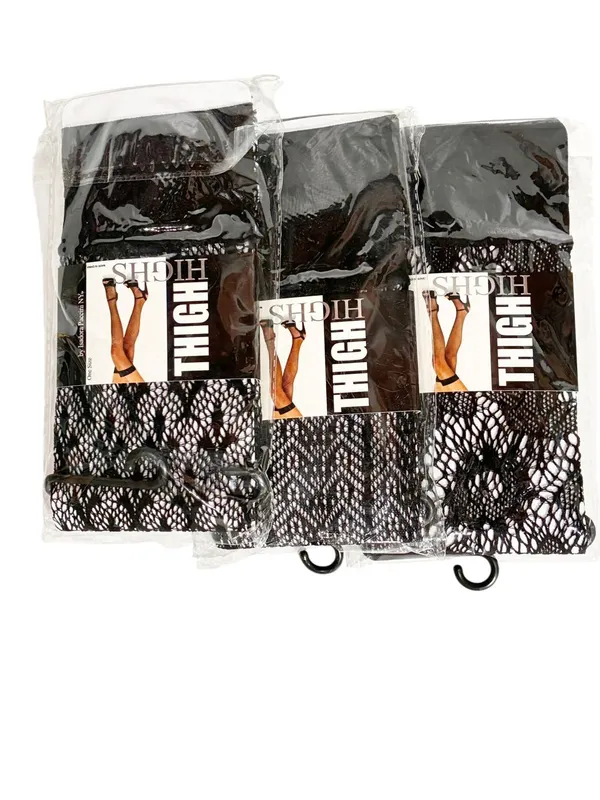 Thigh Highs Women’s Black Fishnet Tights One Size Lot of 3 NEW - Image 2