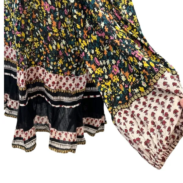 Free People Gardenia Tunic Top Floral Print Long Sleeve Black‎ Combo Size Large - Image 8