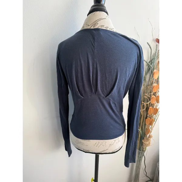 We The Free Free People Navy Blue Deep V-Neck Long Sleeve Empire Waist Top‎ L - Image 2