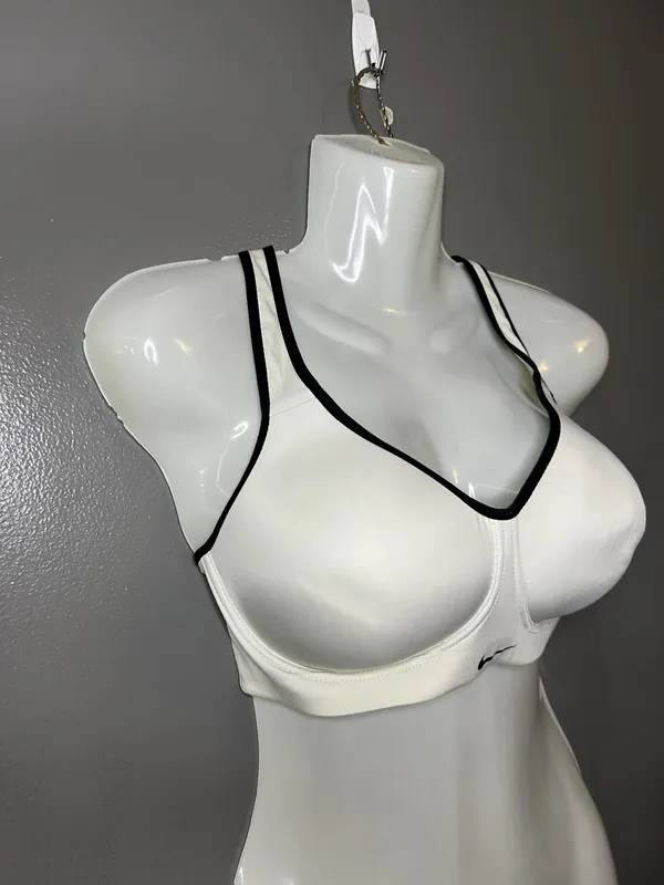 Nike Sports Bra Womens 32DD White Dri-FIT Underwire Racerback Hook Loop Stretch - Image 2