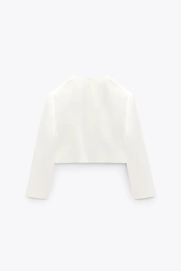 Zara blazer jacket textured double breasted white golden buttons office casual - Image 10