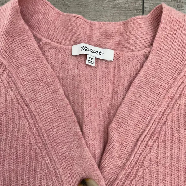 Madewell Button-Front‎ Merino Wool Blend Sweater XXS Pink Ribbed Knit Top - Image 5