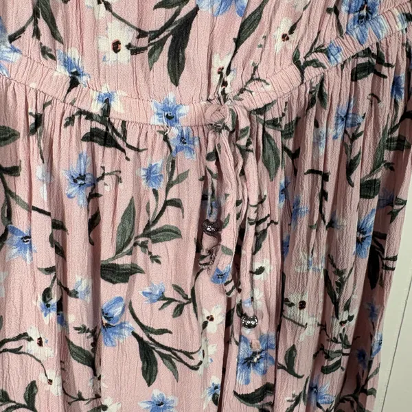 American Eagle Pink Floral Peasant Prairie Tiered Puff Sleeve Milkmaid Dress S - Image 4