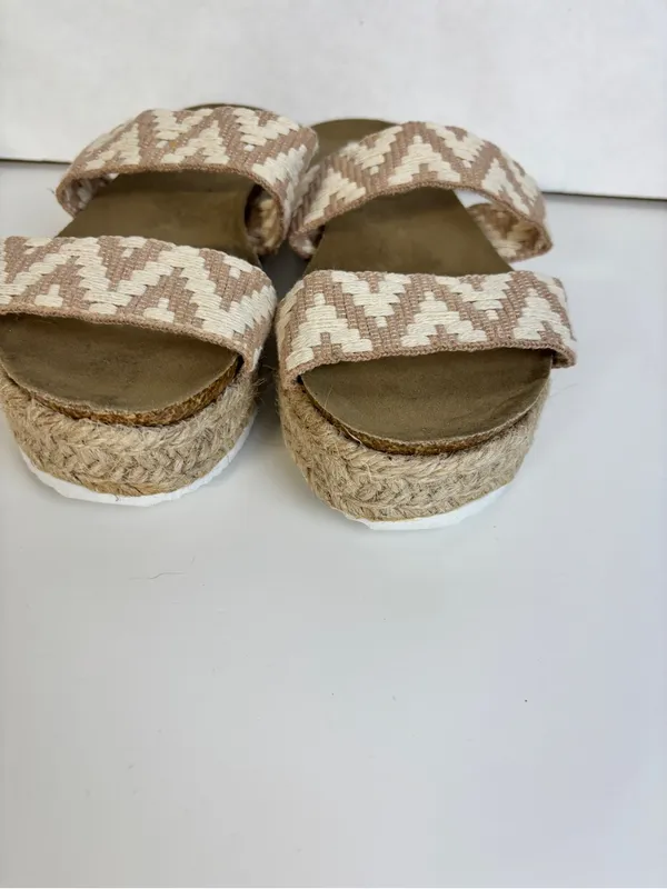 Woven Beige & Cream Espadrille Slide Sandals - Image 2