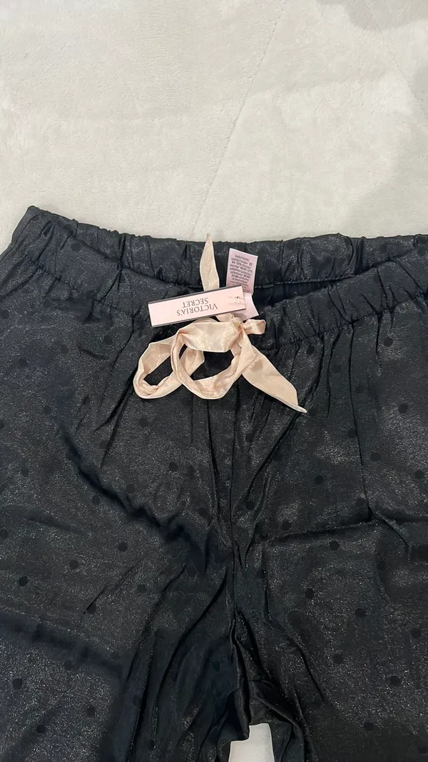 Victoria's Secret The satin long sleeve black and gold polka dot pj set - Image 6