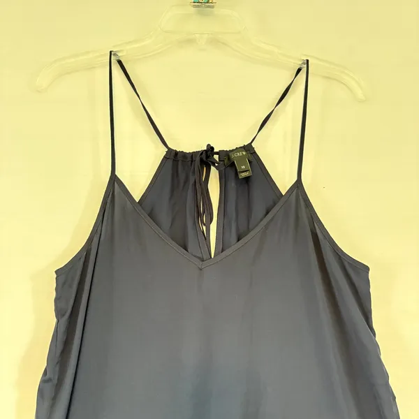 J.Crew Navy Blue Halter Maxi Dress XS Tassel Tie Keyhole Back Tiered Flounce Hem - Image 4
