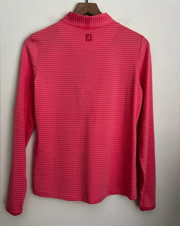 FootJoy Women's Half Zip Tonal Stripe Bright Coral Golf long sleeve XS - Image 2