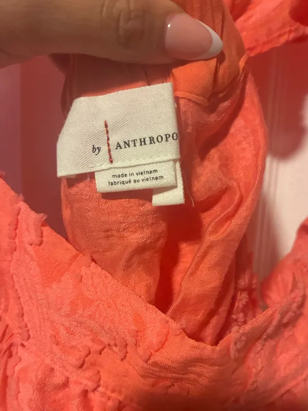 By Anthropologie Amber Tank Top Coral Ruffle Criss-Cross Straps Textured size S - Image 4