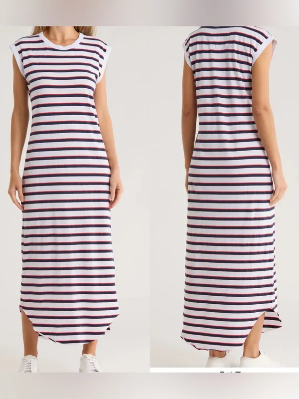 Frank & Eileen Cory Muscle Tee Maxi Dress Red Blue White Striped Crewneck Large - Image 2