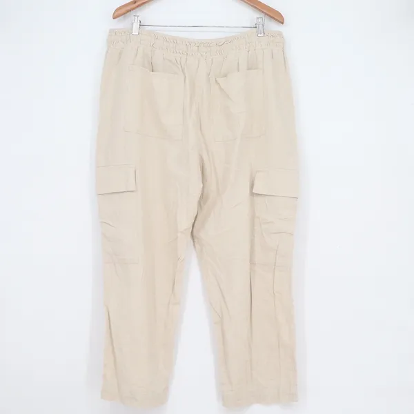 Time and Tru Womens XL Beige Linen Blend Cargo Pants Elastic Waist - Image 4