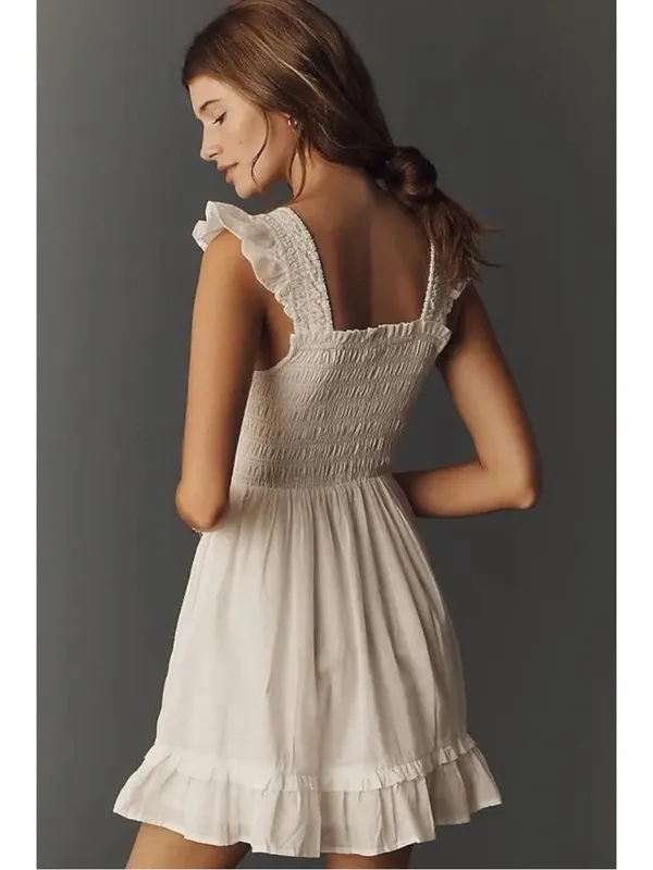 Anthropologie Peregrine Dainty Cottage Square Neck Mini Dress White Medium NWT - Image 4