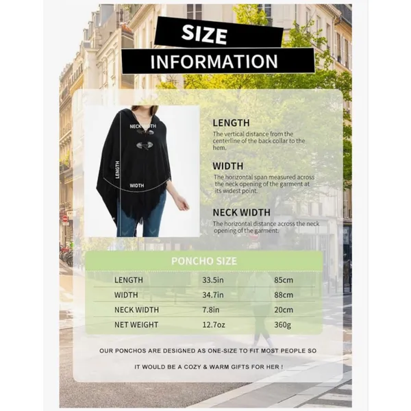 NEW Loose Fitting Poncho Cape Shawl Stylish Horn Button One Size - Image 6