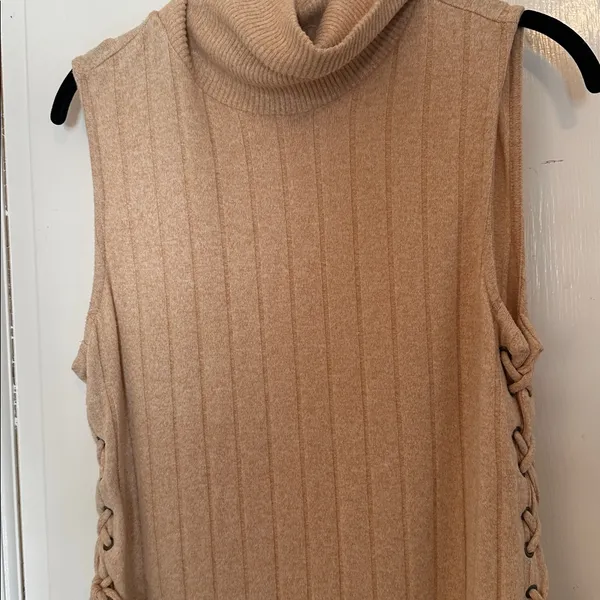 Anthropologie Beige Ribbed‎ Knit Turtleneck Sweater Dress size S EUC - Image 3