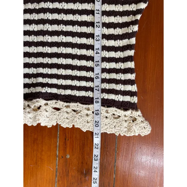 Bohme NWT Striped Crochet Trim Sweater Womens Medium Brown Cream - Image 10