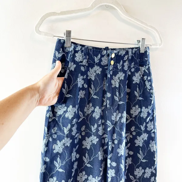 The Korner High Rise Floral Print Wide Leg Jeans Blue 2 - Image 5