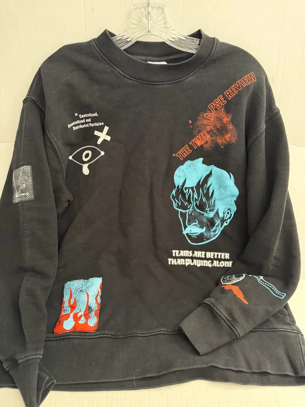 Zara Black Crewneck Sweatshirt with Graphics - Image 2