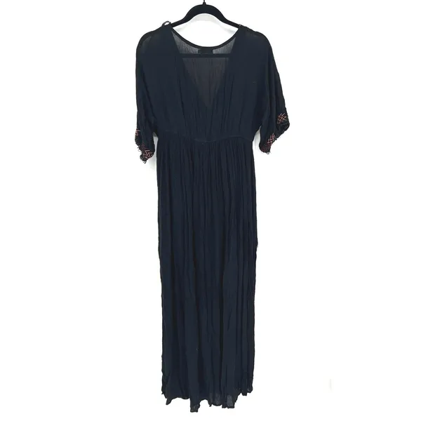 Earthbound Trading Co Black Boho Embroidered Maxi‎ Dress Small Gauze Festival - Image 7