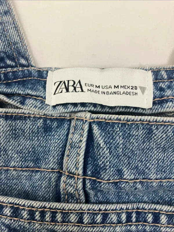 Zara Light Blue Denim Crop Overall Top Womens Size Medium - Image 5