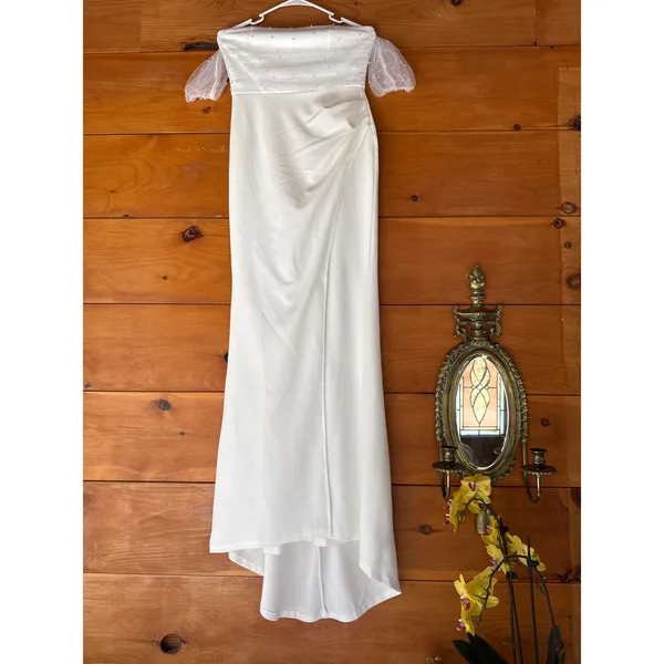 Lulus Profound Glamour Ivory Pearl Off-the-Shoulder Tulip Maxi Dress Bridal Sz M - Image 3