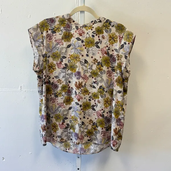 Loft Outlet Floral Tie Back Sleeveless Blouse Cream Yellow Large 506324 Casual - Image 2