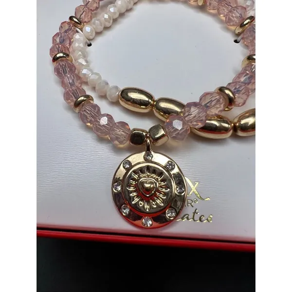 New in Box! Bijoux Bar Gold Tone Glass Stretch Set of 2 Stackable Bracelets - Image 3