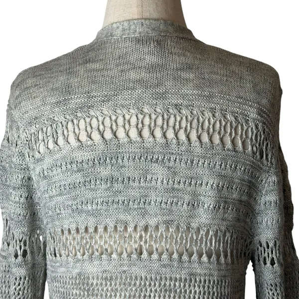 LOFT Outlet Cardigan Women Medium Grey‎ Open Knit Pointelle Longline Sweater - Image 4