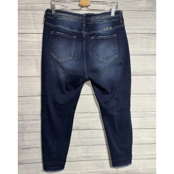 KanCan Womens Mid Rise Stretch Distressed Hem Skinny Denim Jeans Blue Size 15/31 - Image 2