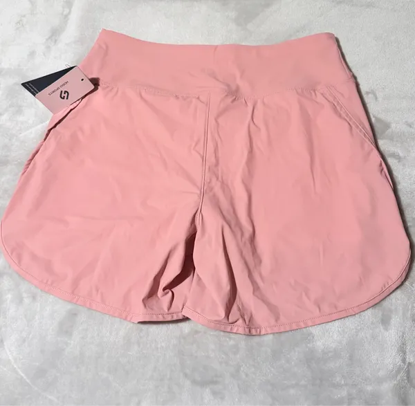 Hodo Sports Women’s Pink Solid Knit Lined Athletic Activewear Shorts Running - Image 4
