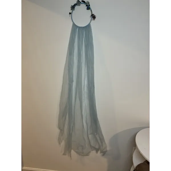 light blue floral crown hoop sheer tulle drape festivals fairy whimsical - Image 3