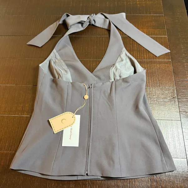 The Wolf Gang Inka Vest Top Women S Ash Grey Halter Gold Daisy Buttons Blouse - Image 8