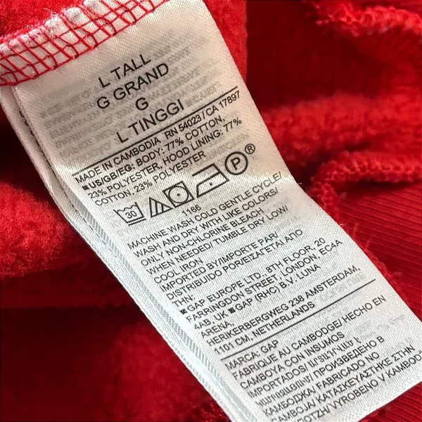 GAP Womens Red Fleece Pullover Hoodie Sweatshirt Size Large Tall Relaxed Fit - Image 4