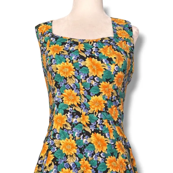 Vintage All That Jazz Floral Maxi Dress Open Cross Back Sunflower Garden Party - Image 4