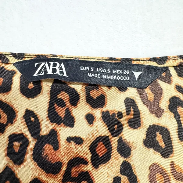 Zara Leopard Print Satin Mini Wrap Dress Womens Size S‎ Brown Animal Long Sleeve - Image 3