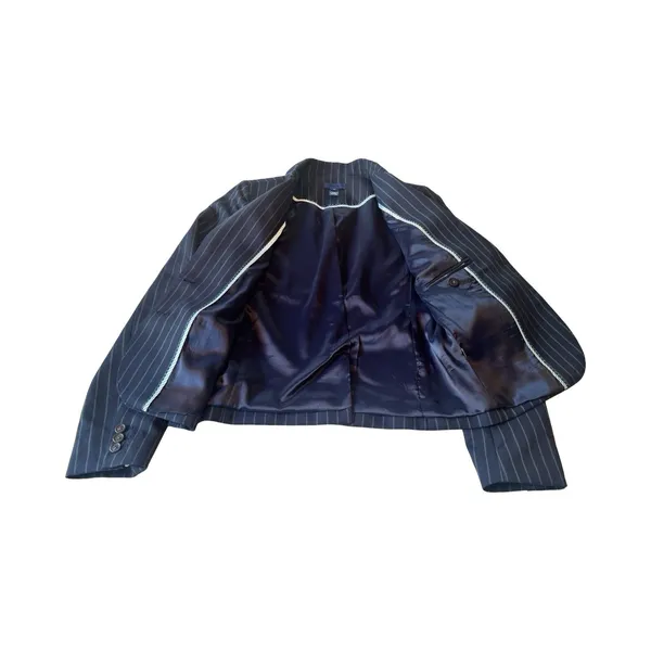 J.Crew Womens Navy Blue Green‎ Pinstripe Wool Blend Two Button Blazer Size 6 - Image 2