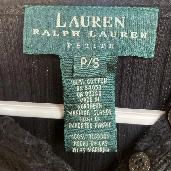 Lauren Ralph Lauren Petite Black Henley Small Petite 100% Cotton #780 - Image 2