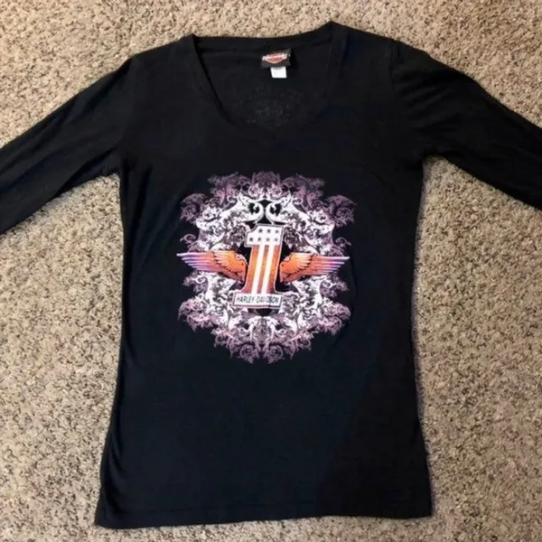 2015? Harley Davidson V-Neck T-Shirt Womens S Used - Image 4