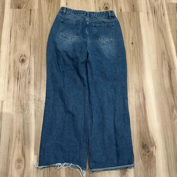 Cider Wide Leg Distressed Raw Hem Jeans Women’s Medium - Image 3