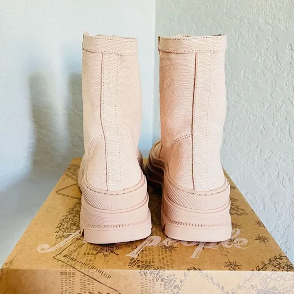 FREE‎ PEOPLE Camp Out Canvas Combat Boot, Natural, Tan/Pink, Size 8, NWT - Image 8