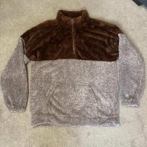 Zenana Brown Oversized Quarter Zip Sherpa Pullover Size L - Image 2