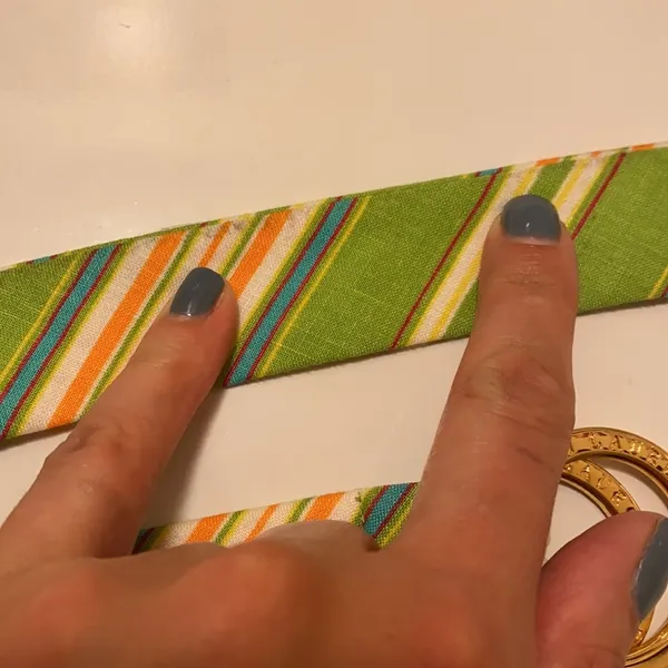 Vintage Y2K Ralph Ralph Lauren green striped linen double ring belt, size large - Image 6