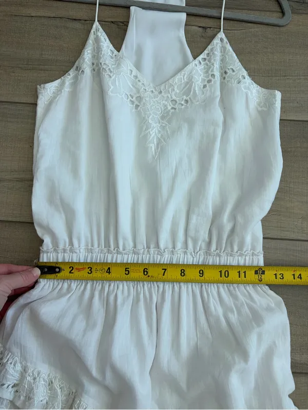 Karina Grimaldi Lucia White Eyelet Sleeveless Tiered Ruffle Skirt Mini Dress S - Image 9