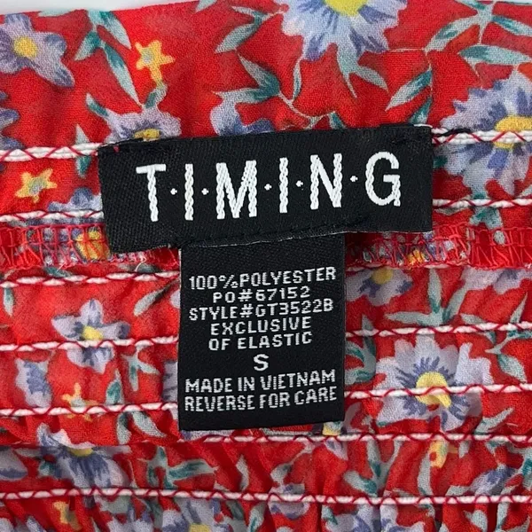 TIMING Cropped Shirred Tank‎ Top Red Floral Size Small - Image 4