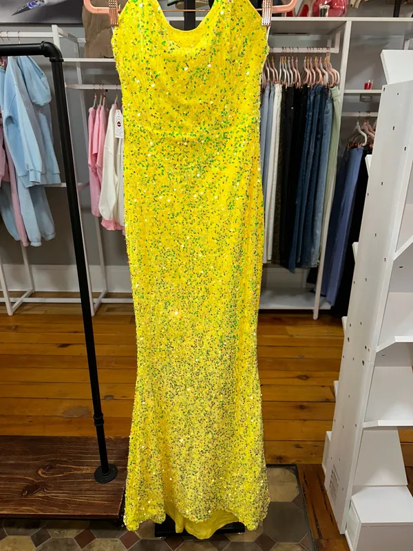 Boutique Yellow strapless sequined maxi prom dress - Image 7