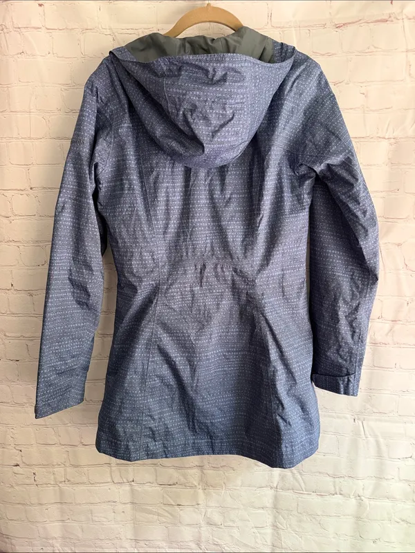 Columbia Women's Navy Spot Patterned Hooded Rain Jacket Size Small - Image 3