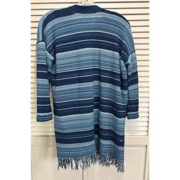Lauren Ralph Lauren Open Cardigan Wide Sleeve Knit Size M Blue Fringe - Image 5