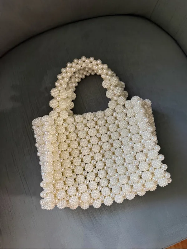 Pearl Beaded Mini Tote - Cream - Image 5